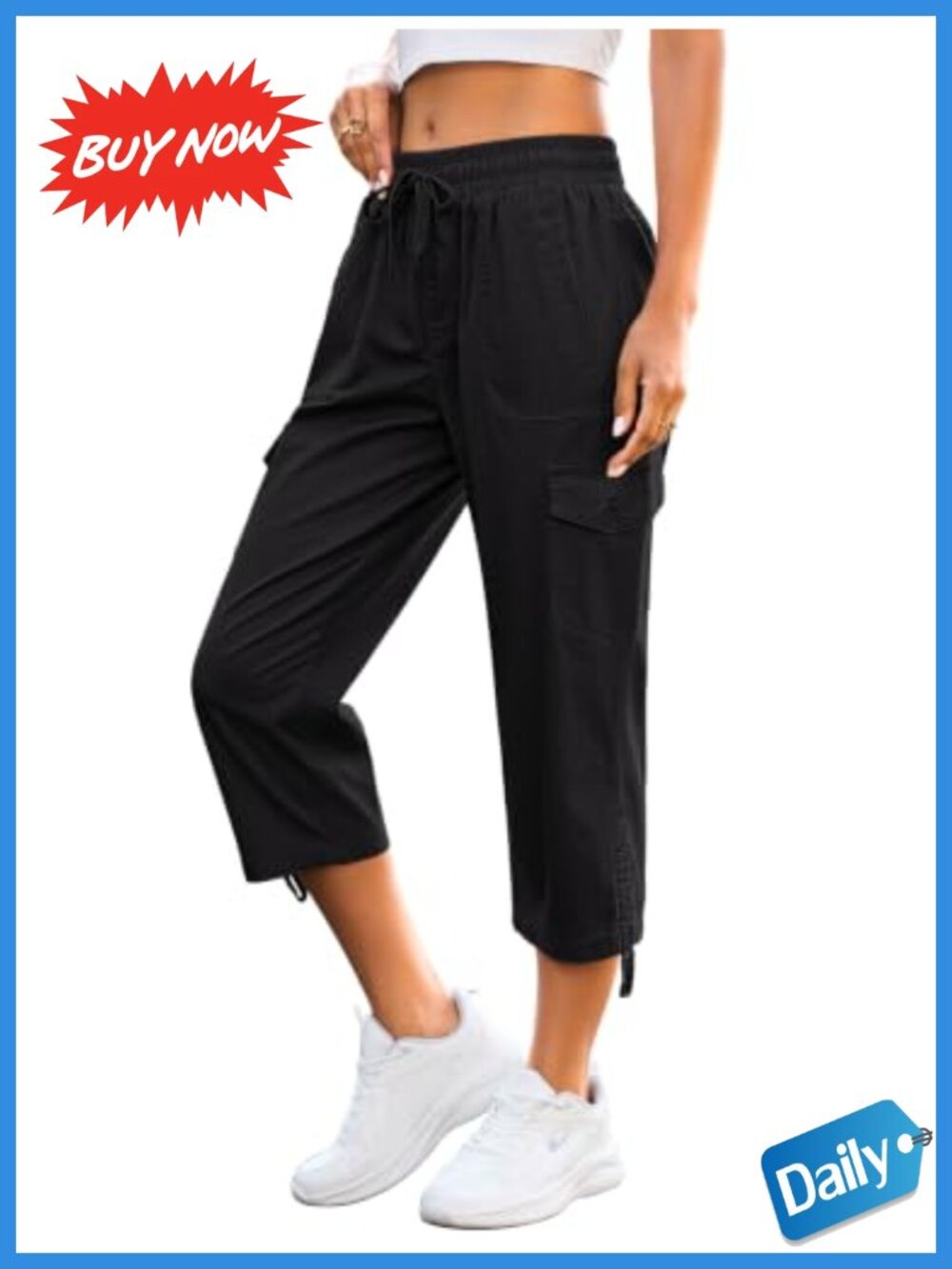 Eddoyee Cargo Capris Hiking Cropped Pants 6 Pockets Cotton Spandex